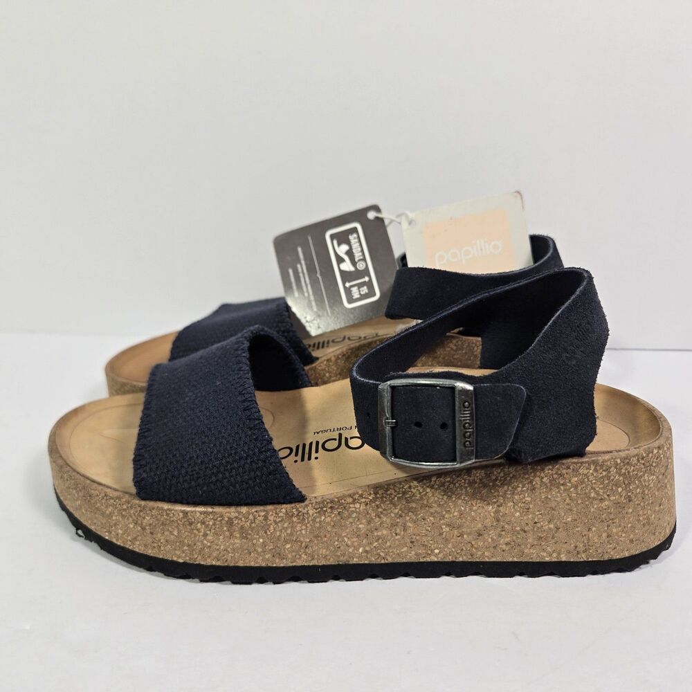 Papillio‎ Birkenstock Namica Navy Blue Suede Platform Wedge Sandals Womens 5 36